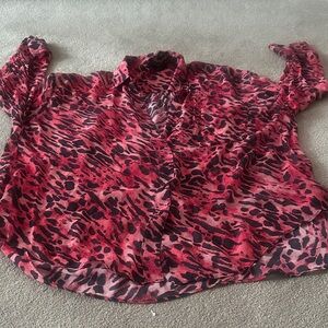 All Saints Red and Black Animal Print Blouse
